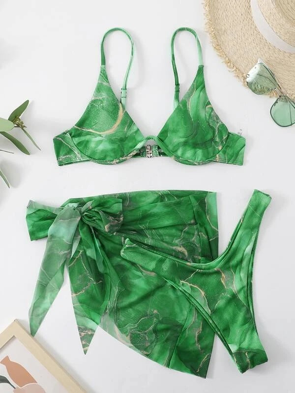 Maillot de bain deux pièces pour femme Berg-Feldt à motif floral avec paréo assorti