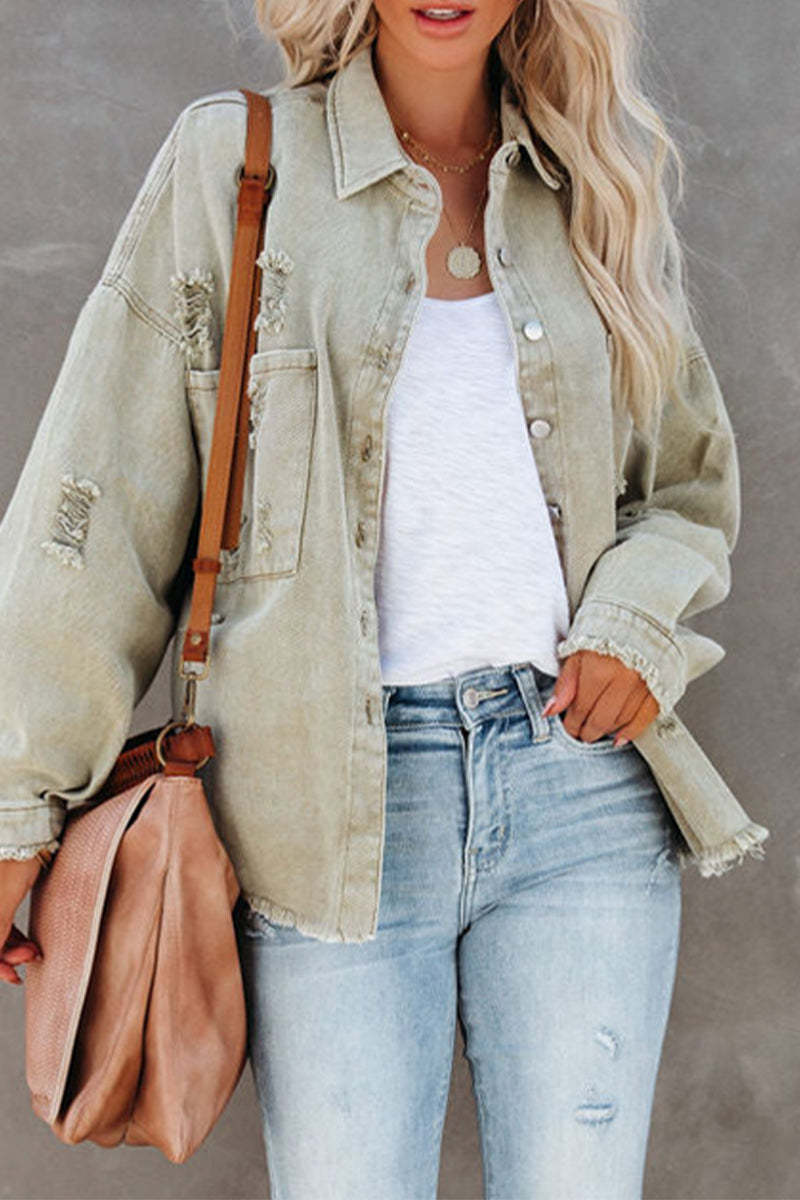 Veste en jean oversize pour femme avec fronces et ourlet effiloché Berg-Feldt