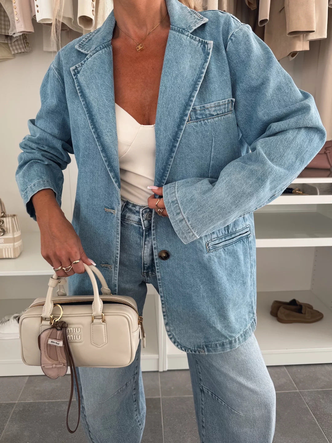 Berg-Feldt | Lockere Gewaschene Blaue Denim Anzugjacke