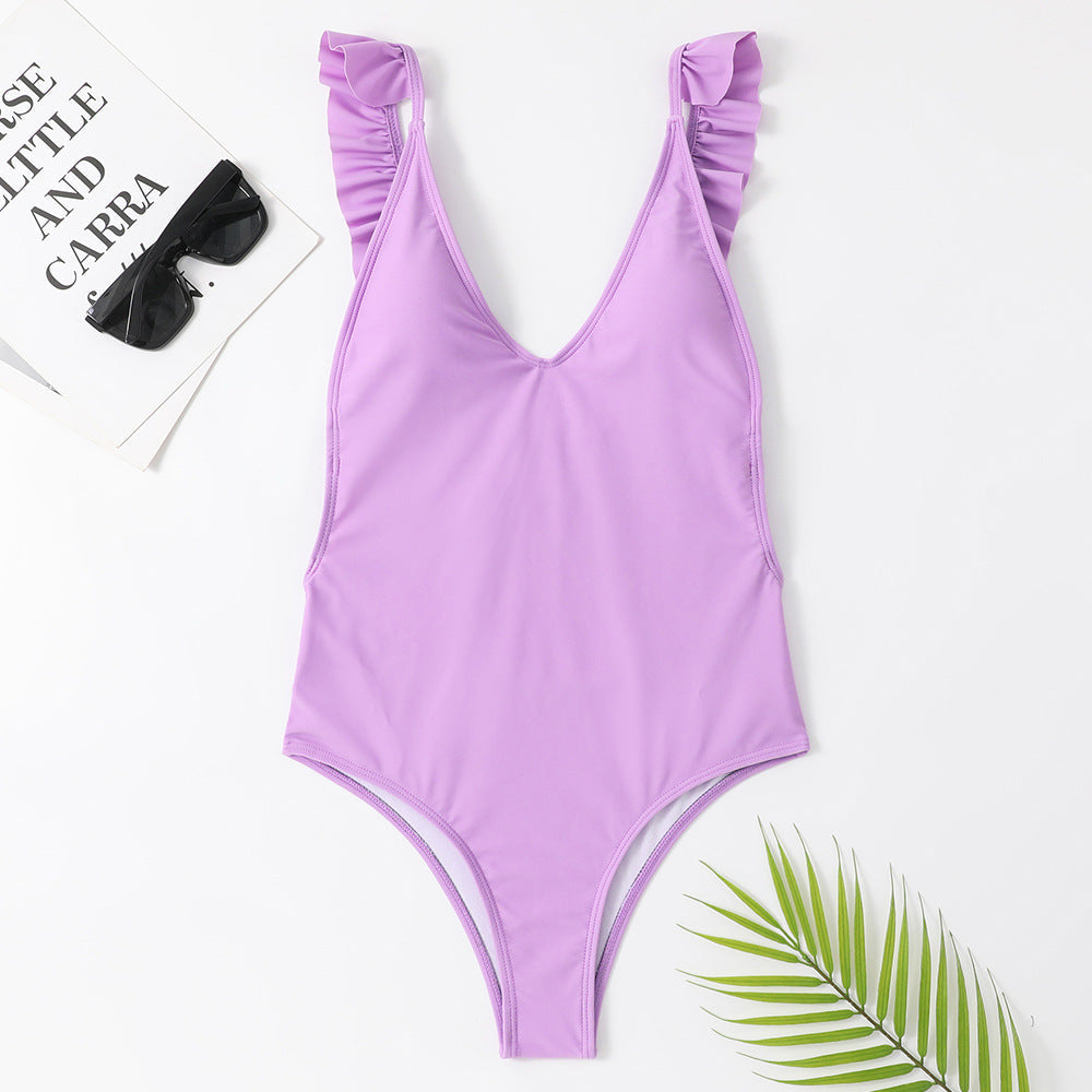 Maillot de bain une pièce pour femme Berg-Feldt, col en V, à volants