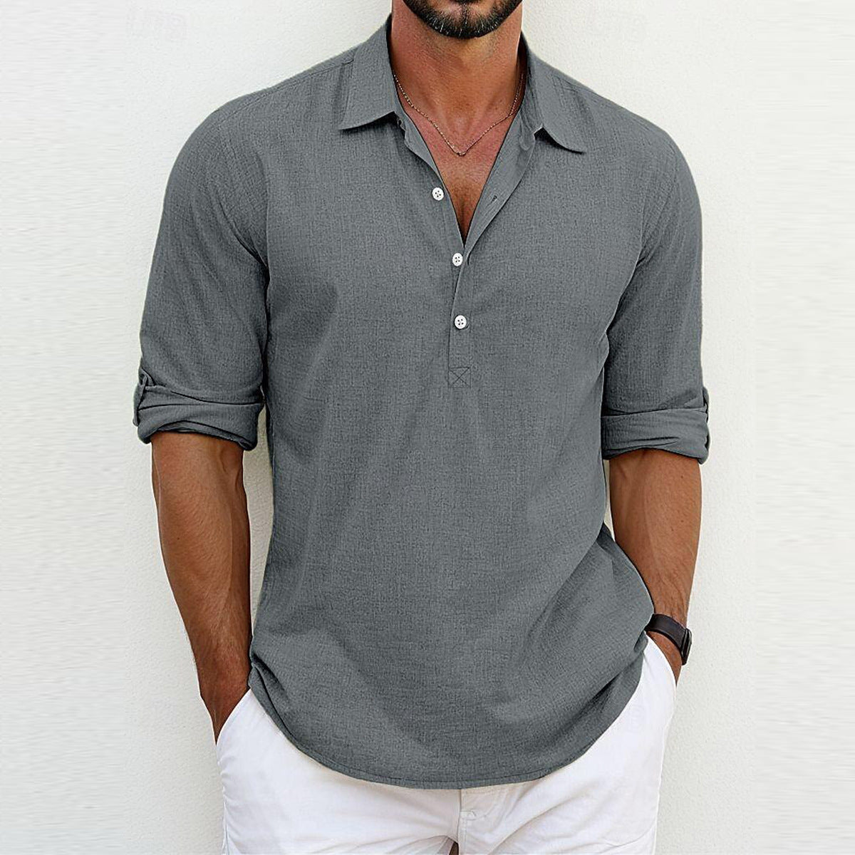 Chemise homme mode à manches trois quarts et boutonnage Montagne-Feldt
