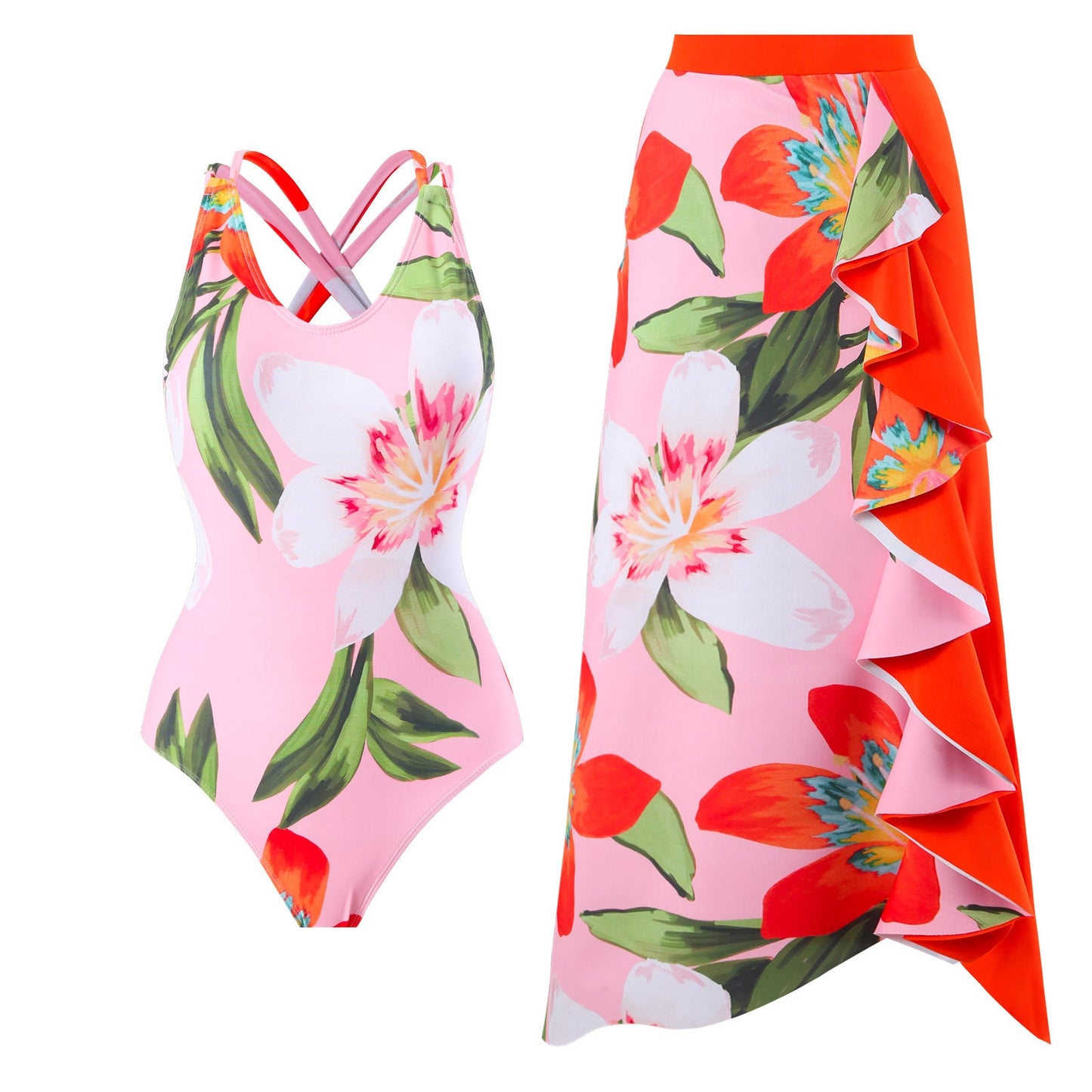 Maillot de bain asymétrique Berg-Feldt pour femme avec motif floral et jupe asymétrique