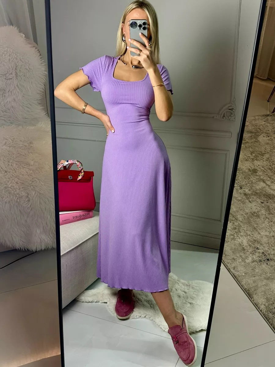 Robe midi élégante côtelée à manches bouffantes pour femme par berg-feldt