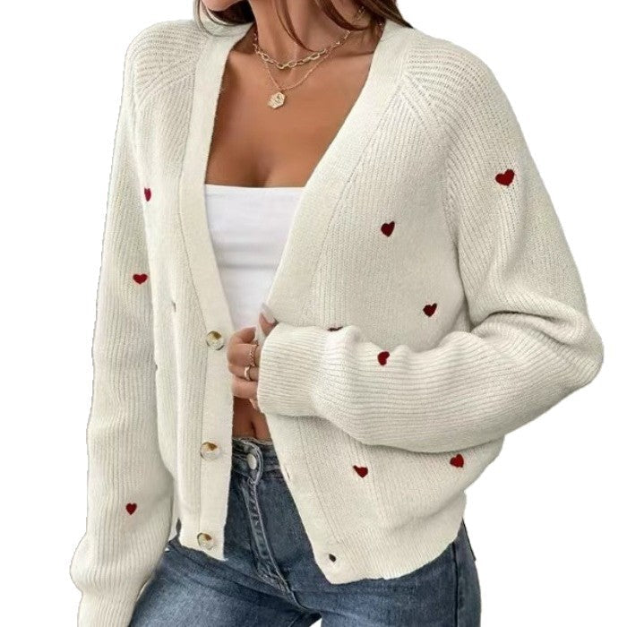 Cardigan décontracté pour femme avec appliqués cœurs et col en V profond Berg-Feldt