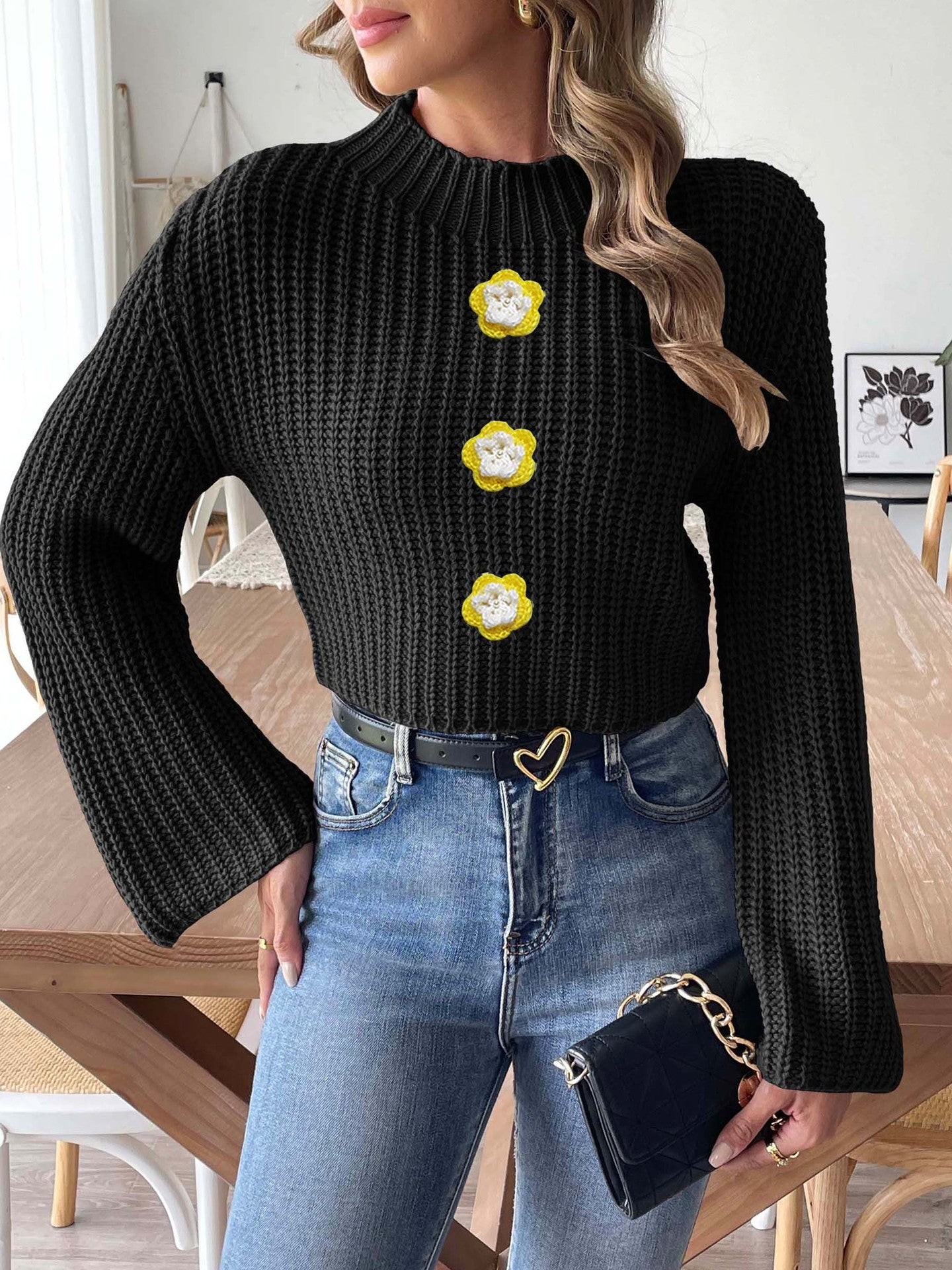 Frauen Kurzarm Strickpullover mit Zierknöpfen berg-feldt
