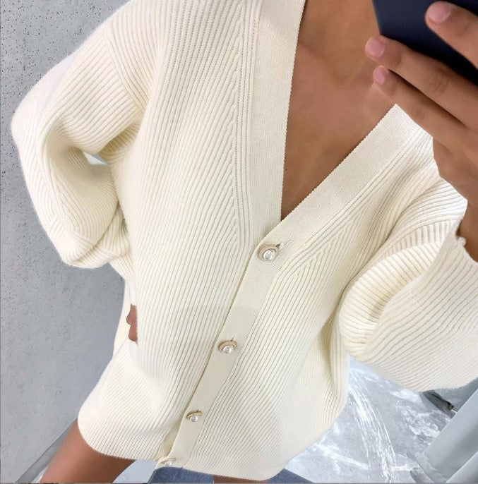 Cardigan oversize en maille à col en V profond avec boutons élégants pour femme Berg-Feldt