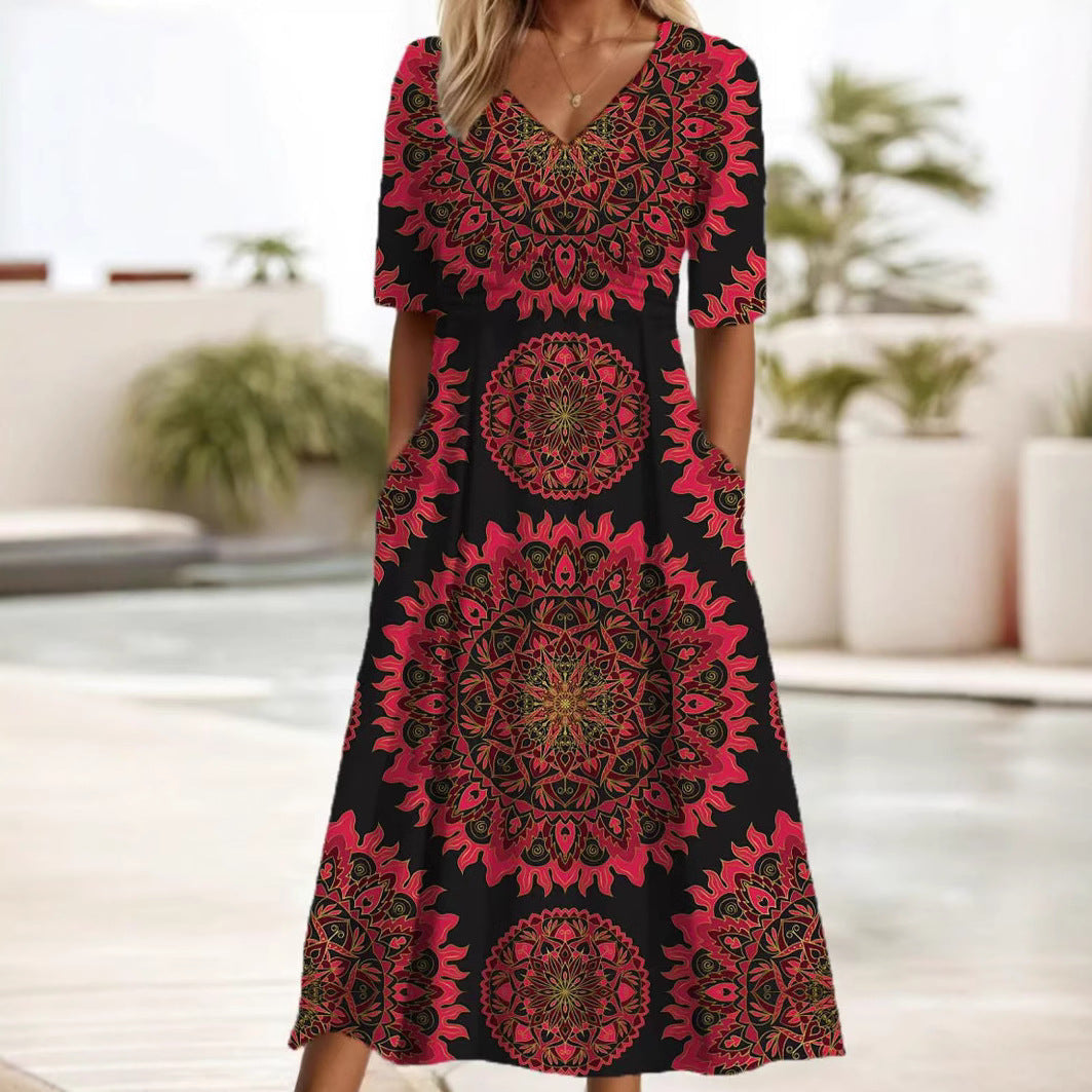 Robe longue bohème pour femmes avec encolure en V et poches de berg-feldt