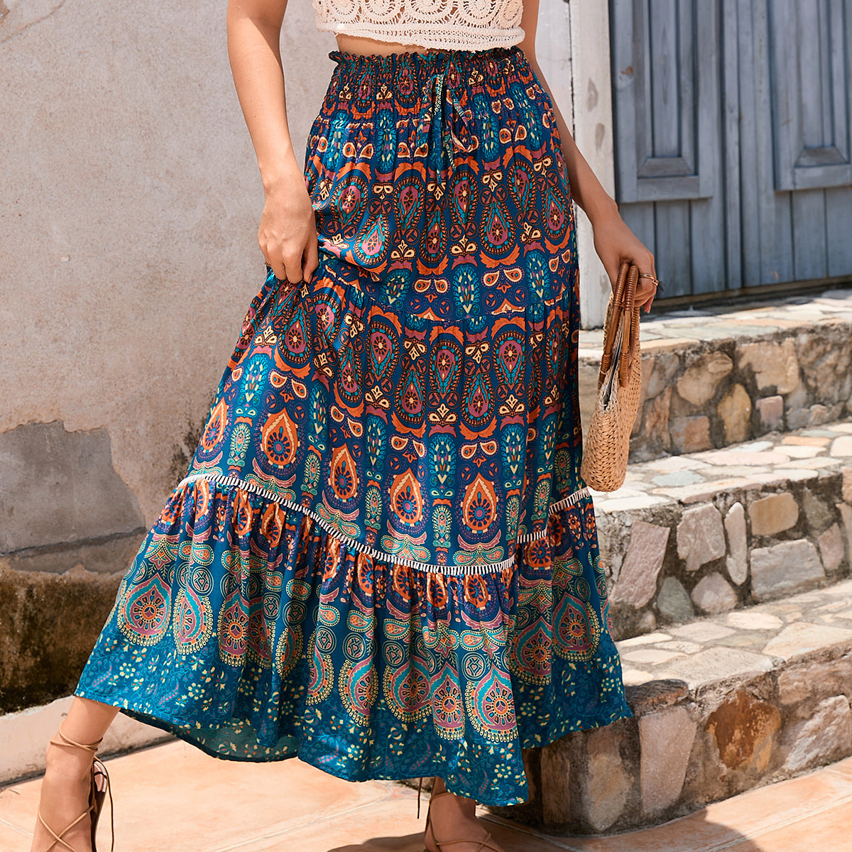 Jupe longue pour femme avec motif cachemire fantaisie et détails à volants Berg-Feldt
