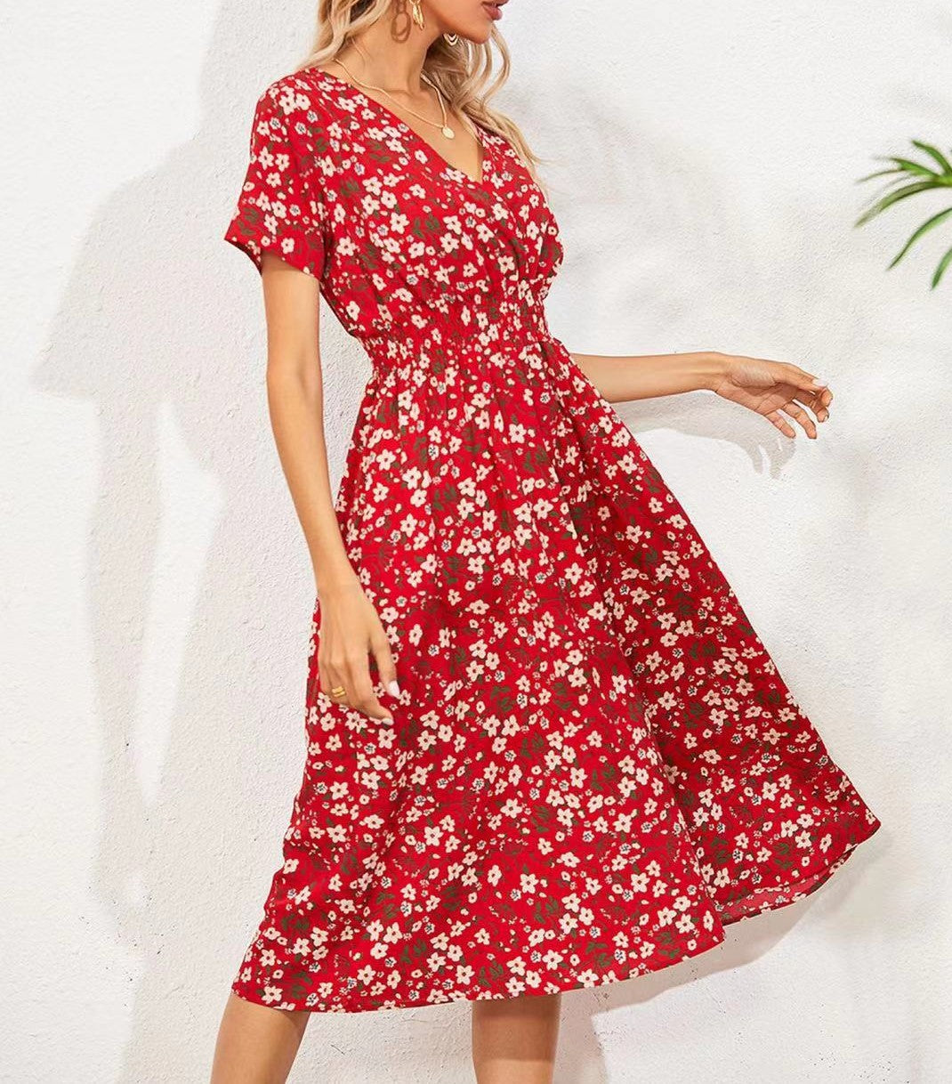 Robe midi fleurie pour femme avec taille froncée de berg-feldt