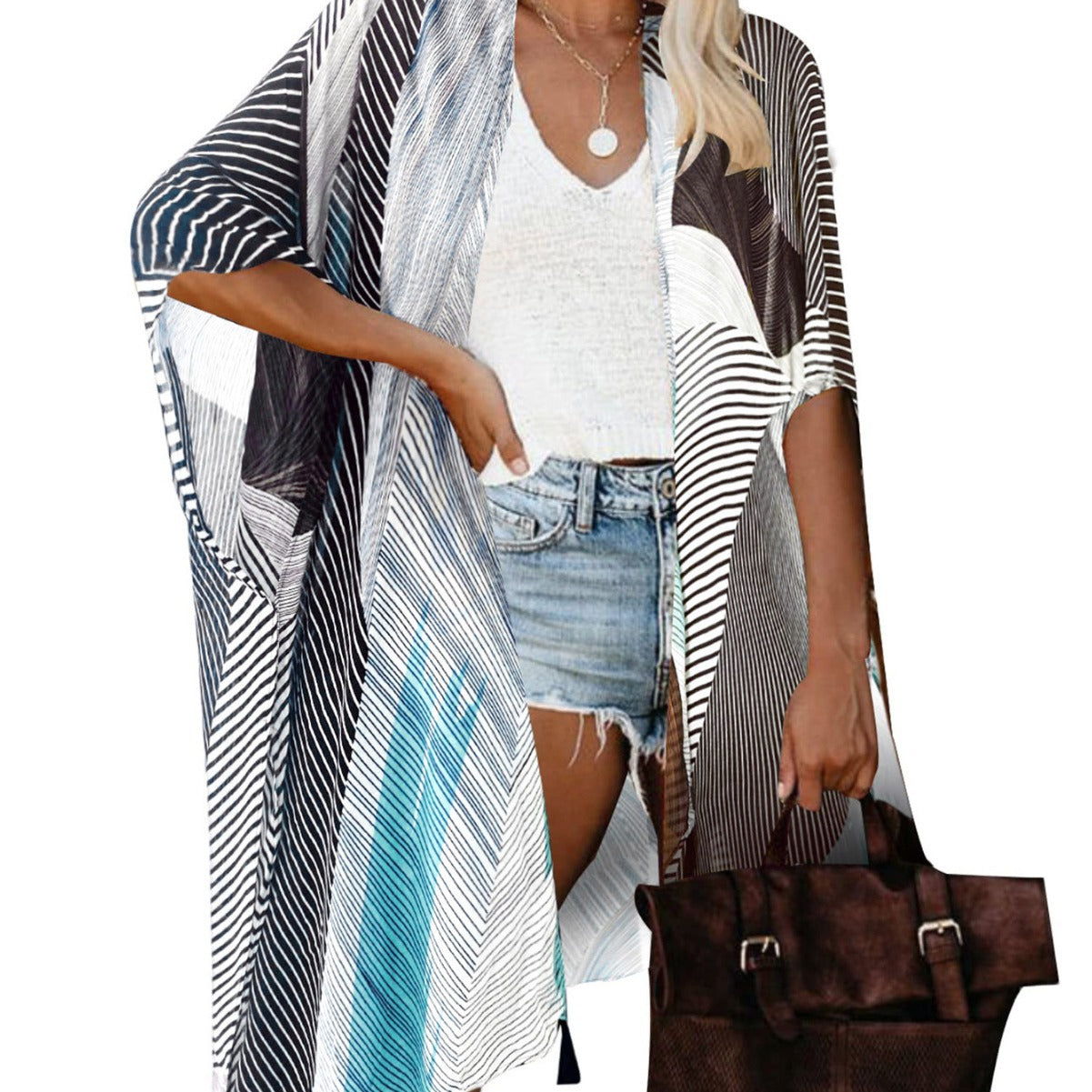 Strandkaftan für Damen mit einzigartigem grafischem Muster und trendigen Fransen von berg-feldt
 - berg-feldt