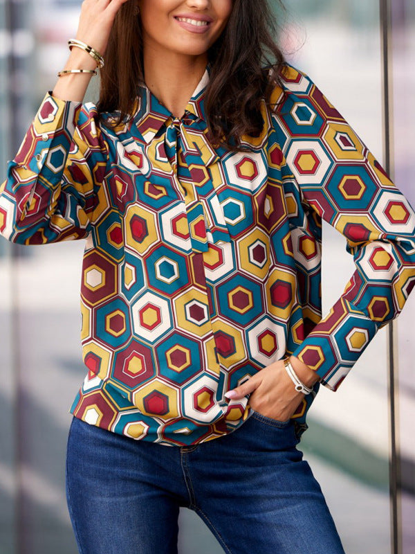 Chemisier élégant pour femme avec motif géométrique et nœud de berg-feldt