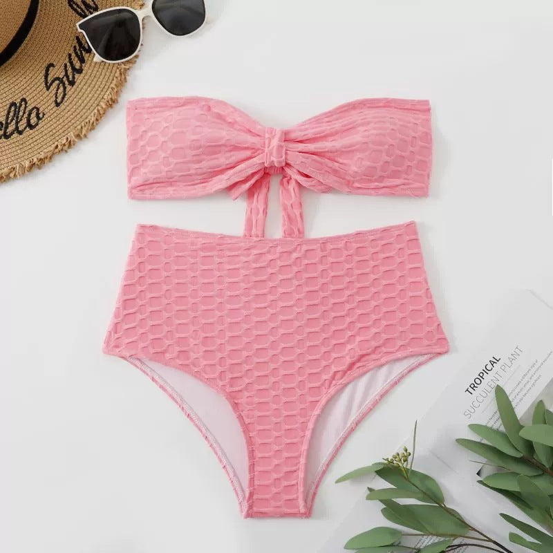 Berg-Feldt Haut de Bikini Bandeau Texturé Taille Haute pour Femme