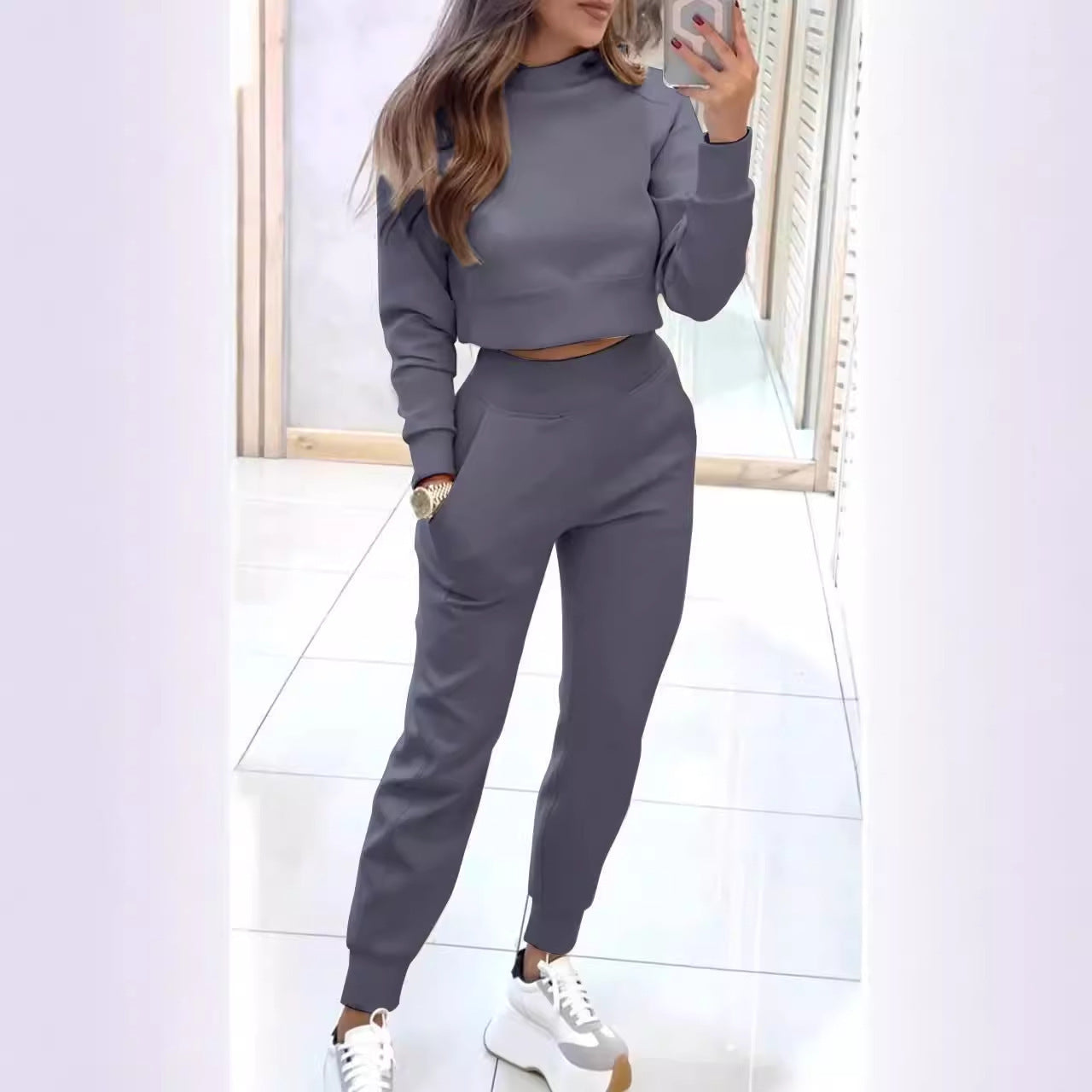 Ensemble décontracté pour femme, sweatshirt à col montant et poignets, de berg-feldt