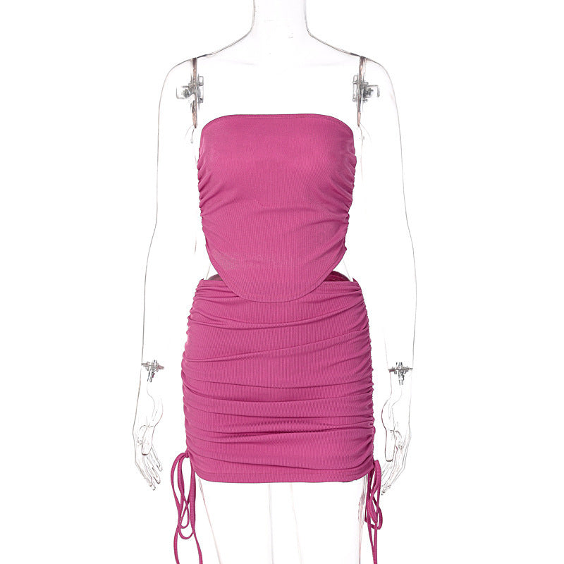 Kurzes Damen-Röhrenkleid mit eleganten Rüschen und elastischen Schnürungen von berg-feldt