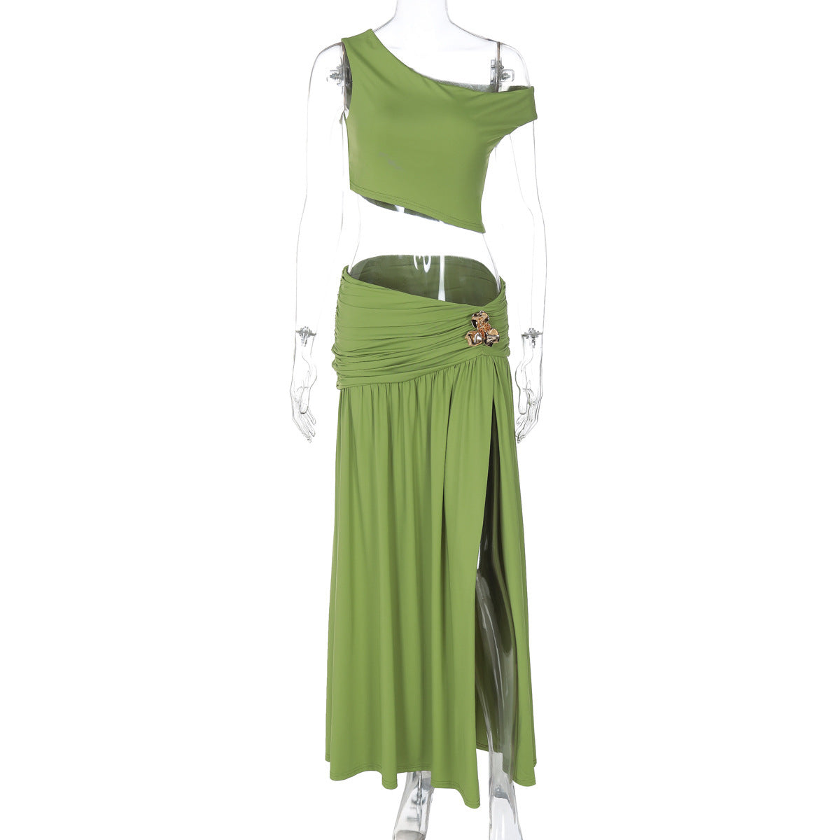 Schulterfreies Crop-Top und langer Rock mit hohem Schlitz und Blumenmuster für Damen von berg-feldt
