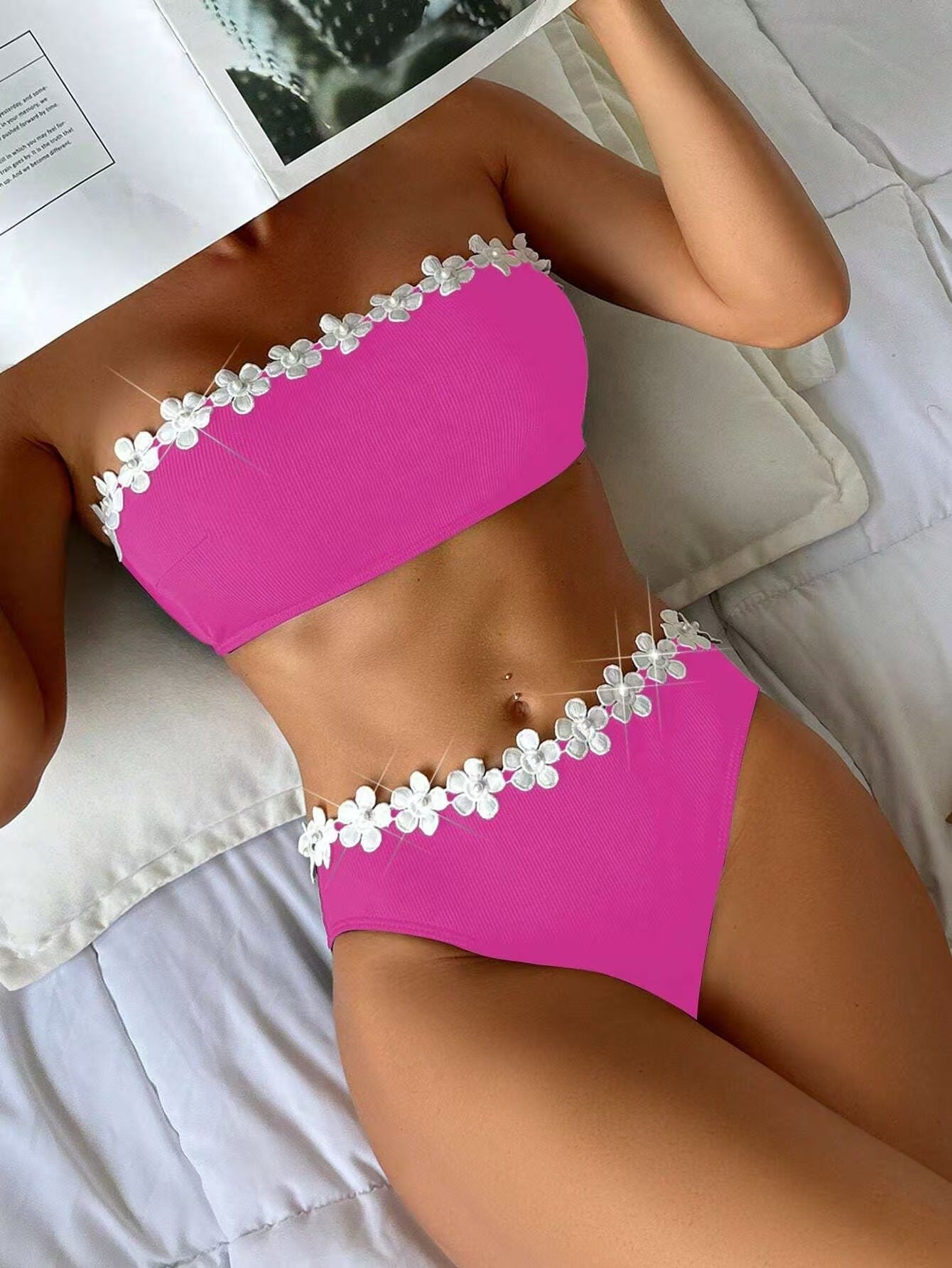 Berg-Feldt Ensemble de bikini pour femme, coupe haute, motif floral