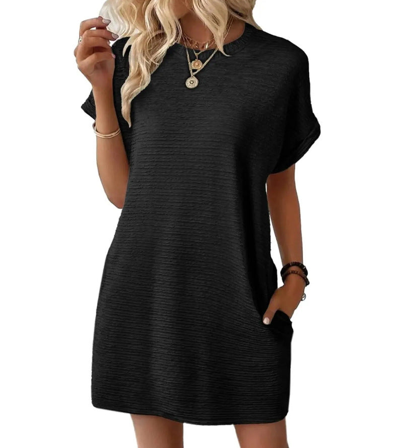 Robe courte légère à manches courtes pour femme avec texture et poches latérales de berg-feldt
