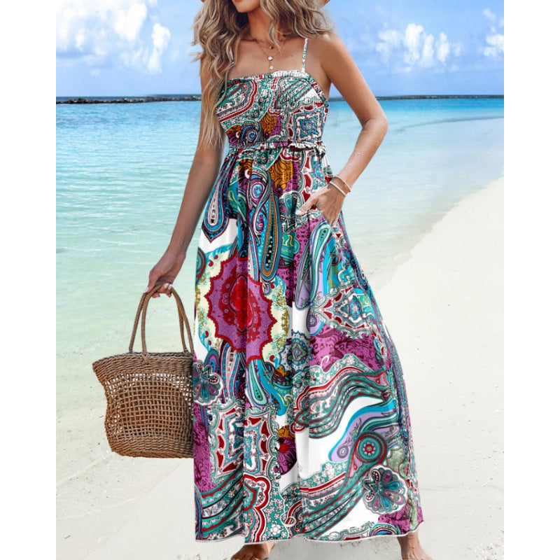 Maxikleid für Damen im Boho-Stil mit Paisleymuster und verstellbaren Trägern von berg-feldt