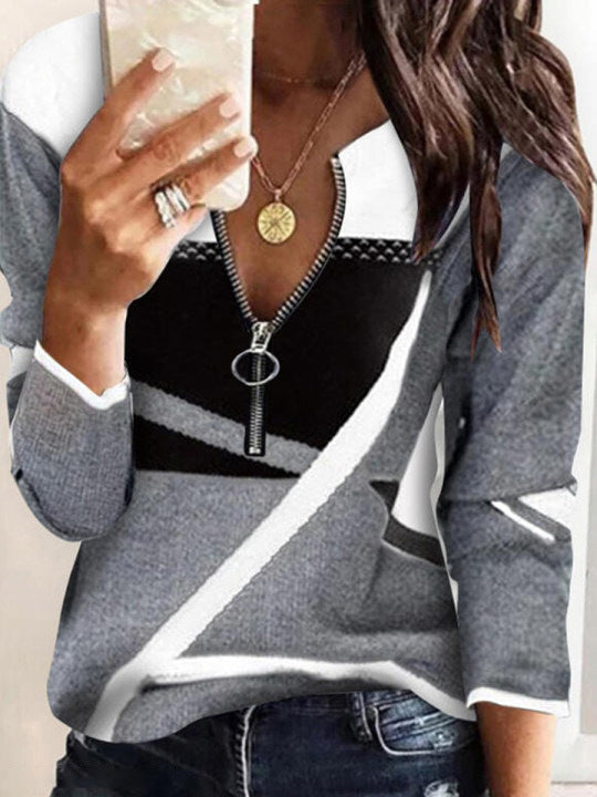 Sweat-shirt zippé à manches longues imprimé et tendance de Fudus