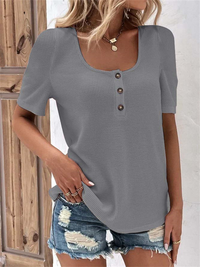 Chemisier à manches courtes pour femme en maille gaufrée avec détails boutonnés, de berg-feldt
