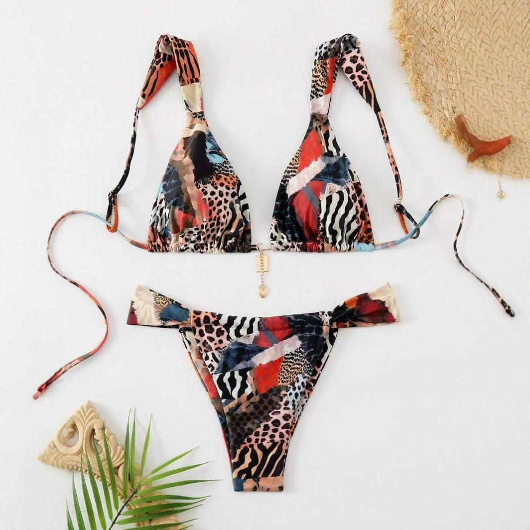 Haut de maillot de bain femme multicolore à bretelles réglables et détails brillants de berg-feldt