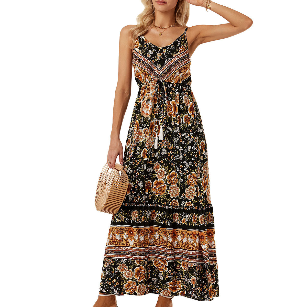 Robe longue bohème pour femme avec imprimé floral et taille ajustable de berg-feldt
