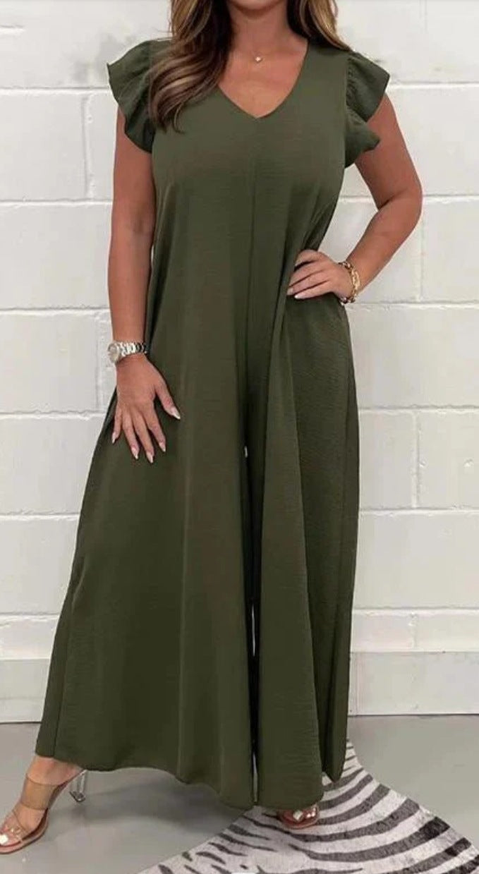 Combinaison élégante pour femme à jambes larges et col en V de berg-feldt