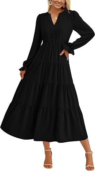 Robe longue légère pour femme avec volants et boutons par berg-feldt