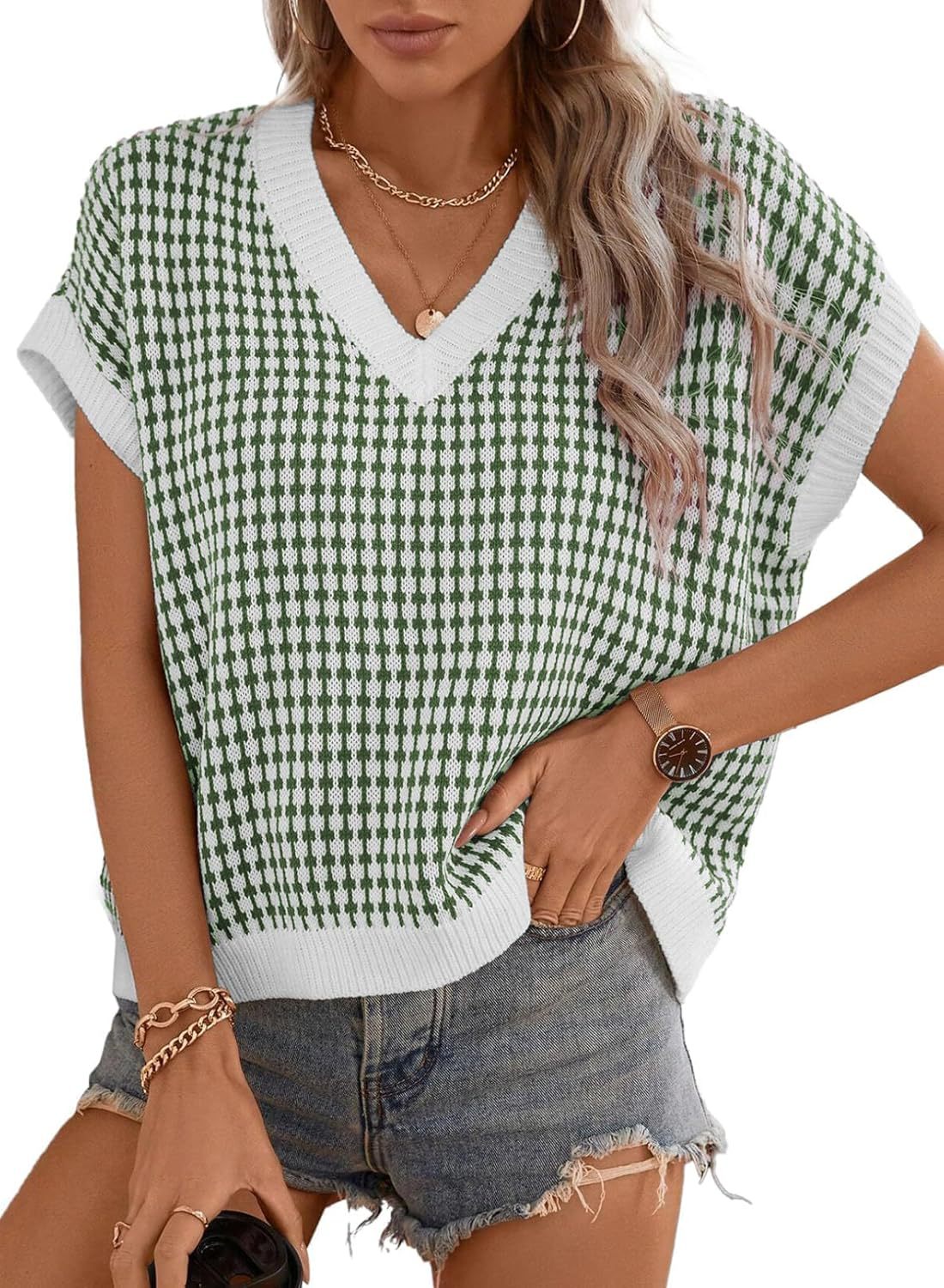 Women's Casual V-Neck Pullover with Geometric Pattern Berg-Feldt