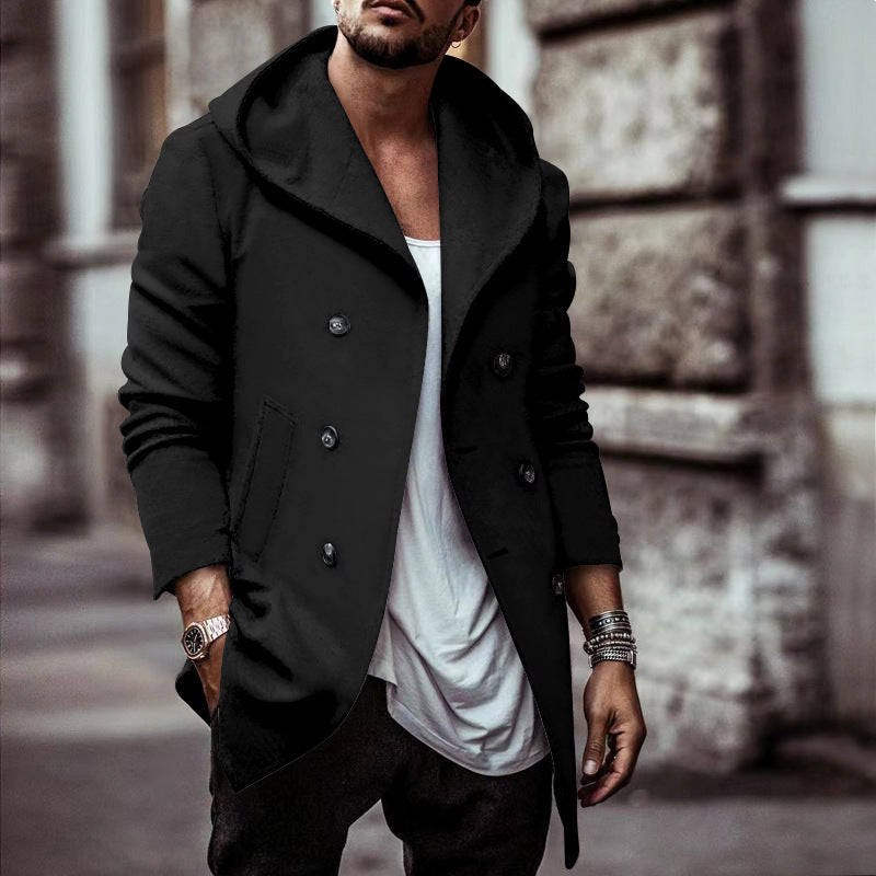Manteau à capuche élégant pour homme à double boutonnage et col large Berg-Feldt