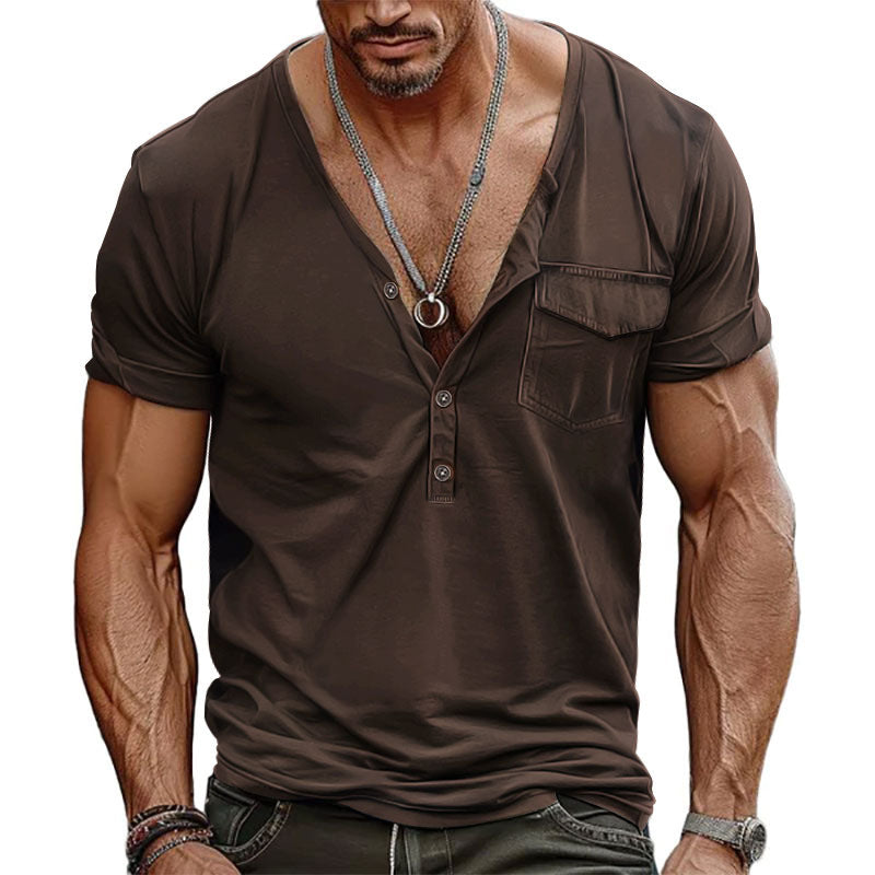 Herren Kurzarm-Henley-T-Shirt mit dekorativer Brusttasche und modernem Schnitt Berg-Feldt