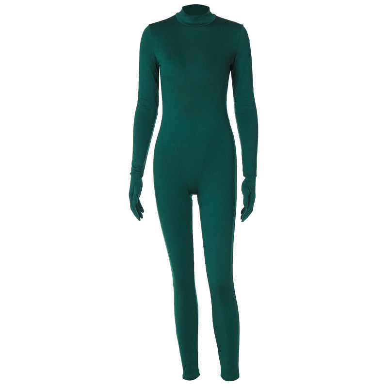Figurbetonender Damen-Jumpsuit mit hohem Kragen und langen Ärmeln von berg-feldt