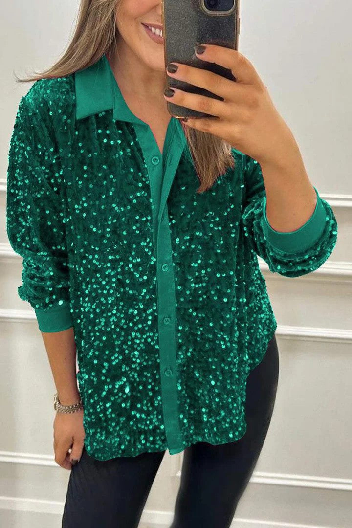 Blouse à paillettes scintillantes pour femme avec col classique Berg-Feldt