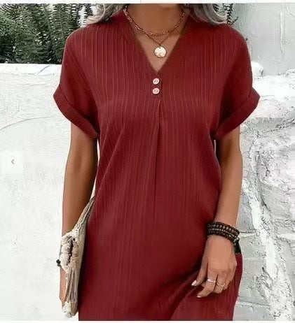 Robe courte à col en V et boutonnée pour femme berg-feldt