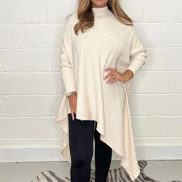 Berg-Feldt Pull pour femme, asymétrique, côtelé douillet