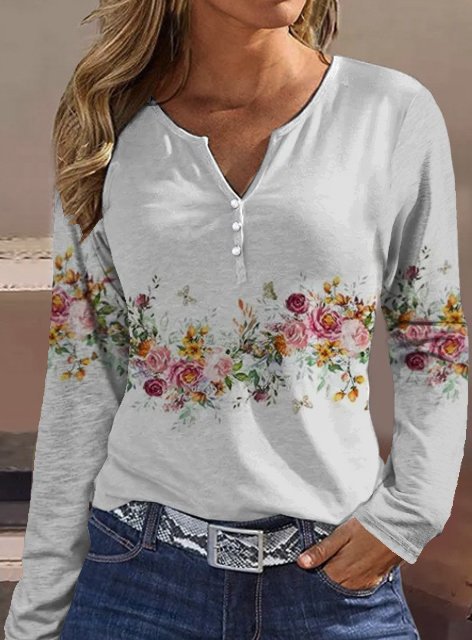 Haut à manches longues pour femmes avec motif floral et boutons Berg-Feldt