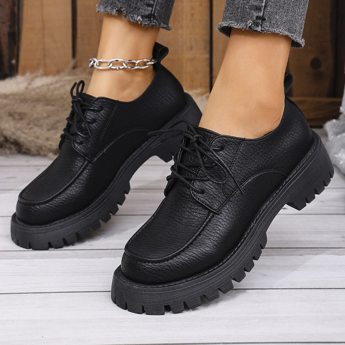 Chaussures robustes à lacets pour femme avec cuir respirant, semelle intérieure confortable et semelle antidérapante