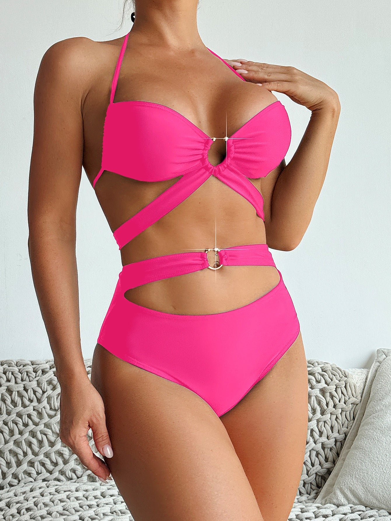 Berg-Feldt Ensemble de bikini taille haute et découpes pour femme 1750839090