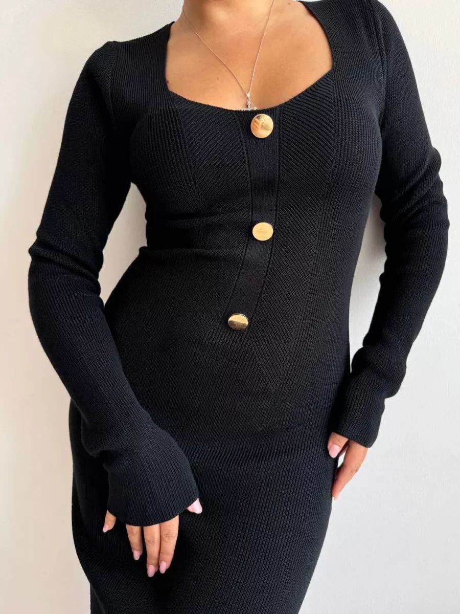 Robe longue en tricot pour femme avec col en V profond et patte de boutonnage, de berg-feldt
