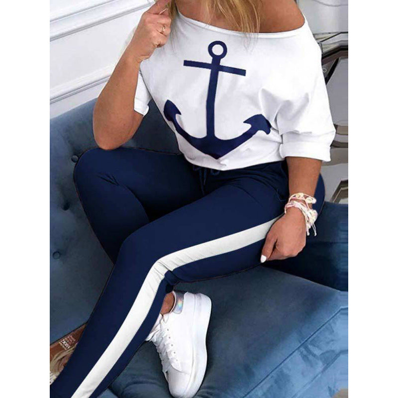 Ensemble t-shirt et pantalon de jogging décontracté avec motif nautique pour femme Berg-Feldt