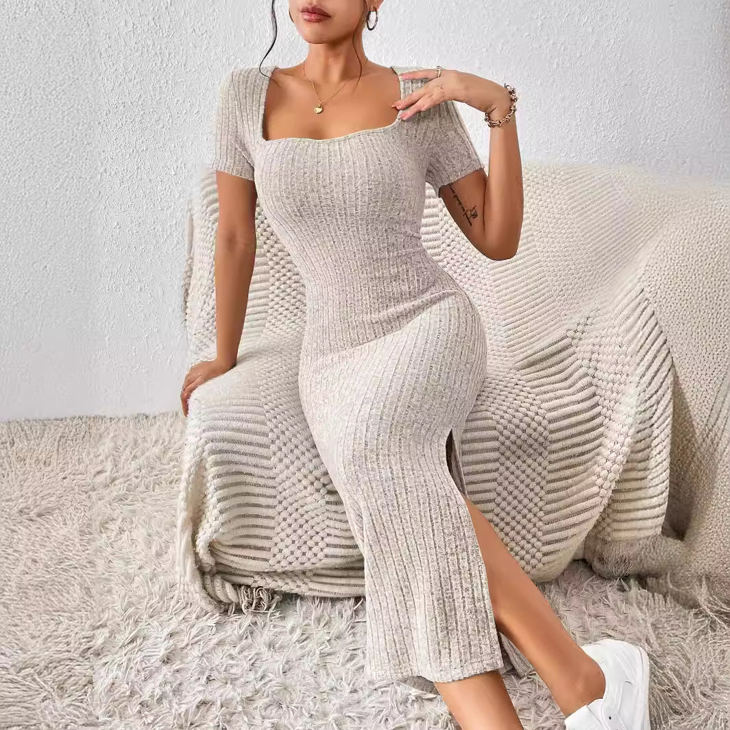 Strukturiertes Rippenkleid mit Schlitz für Damen (Langarm) von berg-feldt
 - berg-feldt