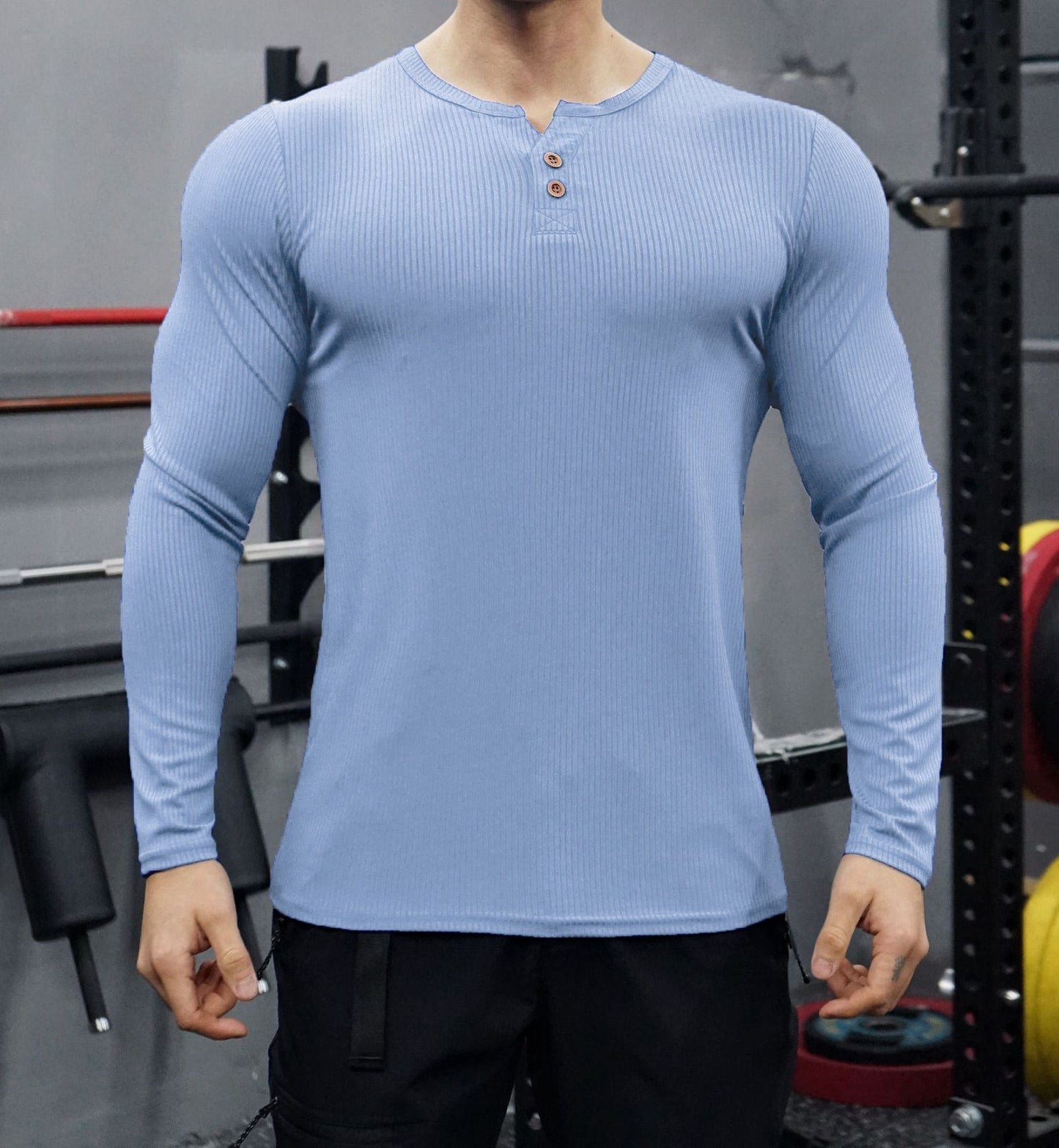 Herren Langarmshirt mit strukturiertem Design und Knopfleiste Berg-Feldt