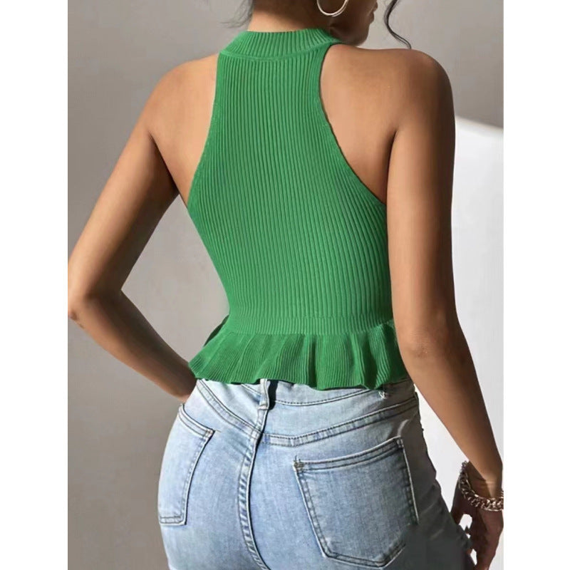 Crop top côtelé à col montant et style péplum pour femme Berg-feldt