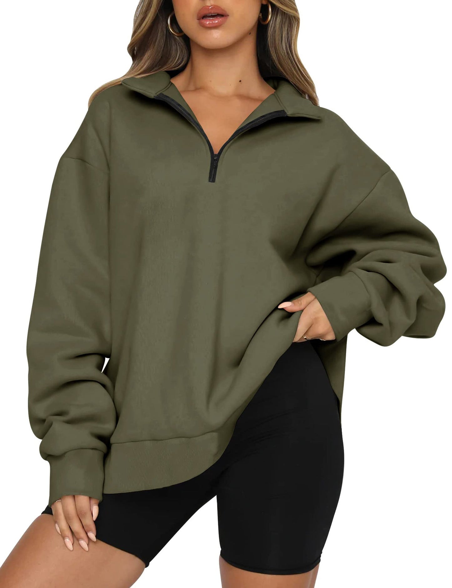 Sweat-shirt ample pour femme avec fermeture éclair courte et coupe décontractée Berg-Feldt
