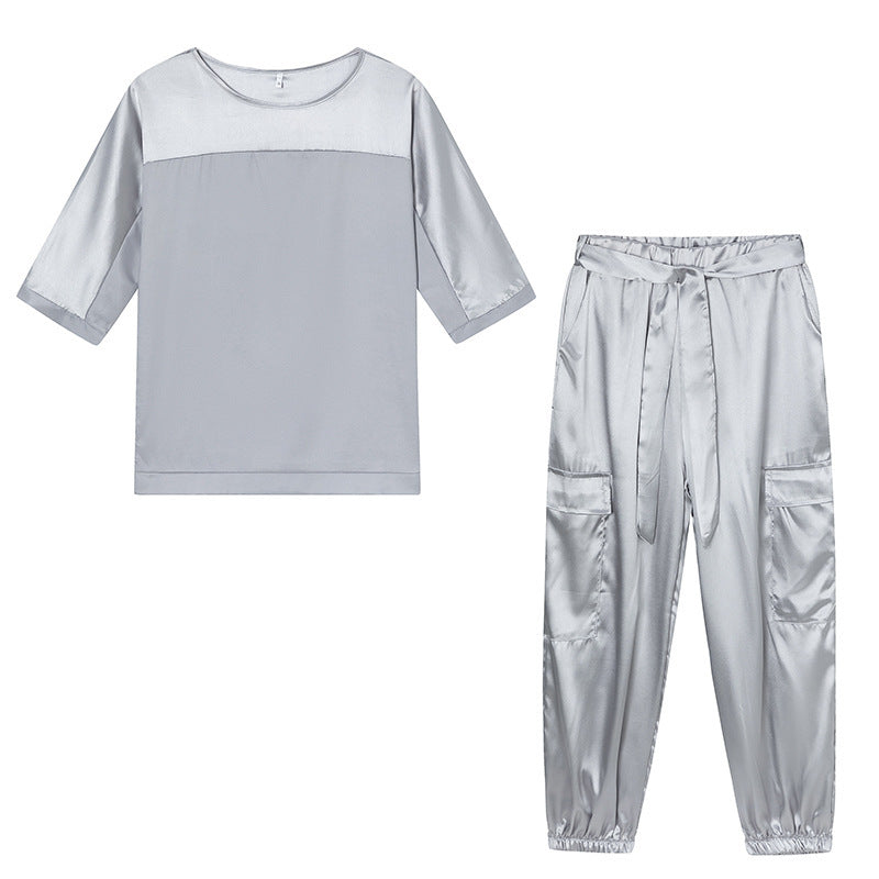 Ensemble de salon en satin Berg-Feldt pour femmes avec pantalon cargo
