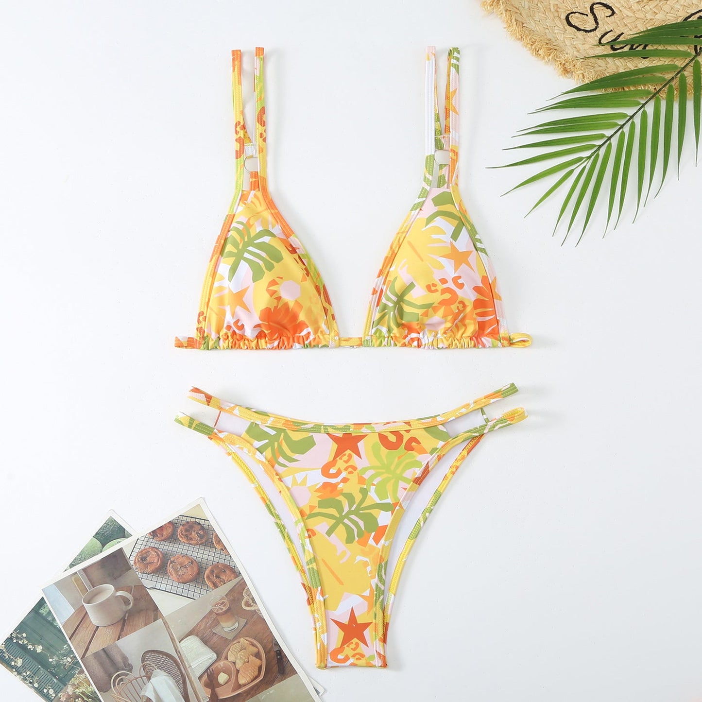 Ensemble bikini deux pièces triangle femme à doubles bretelles réglables et imprimé floral par berg-feldt