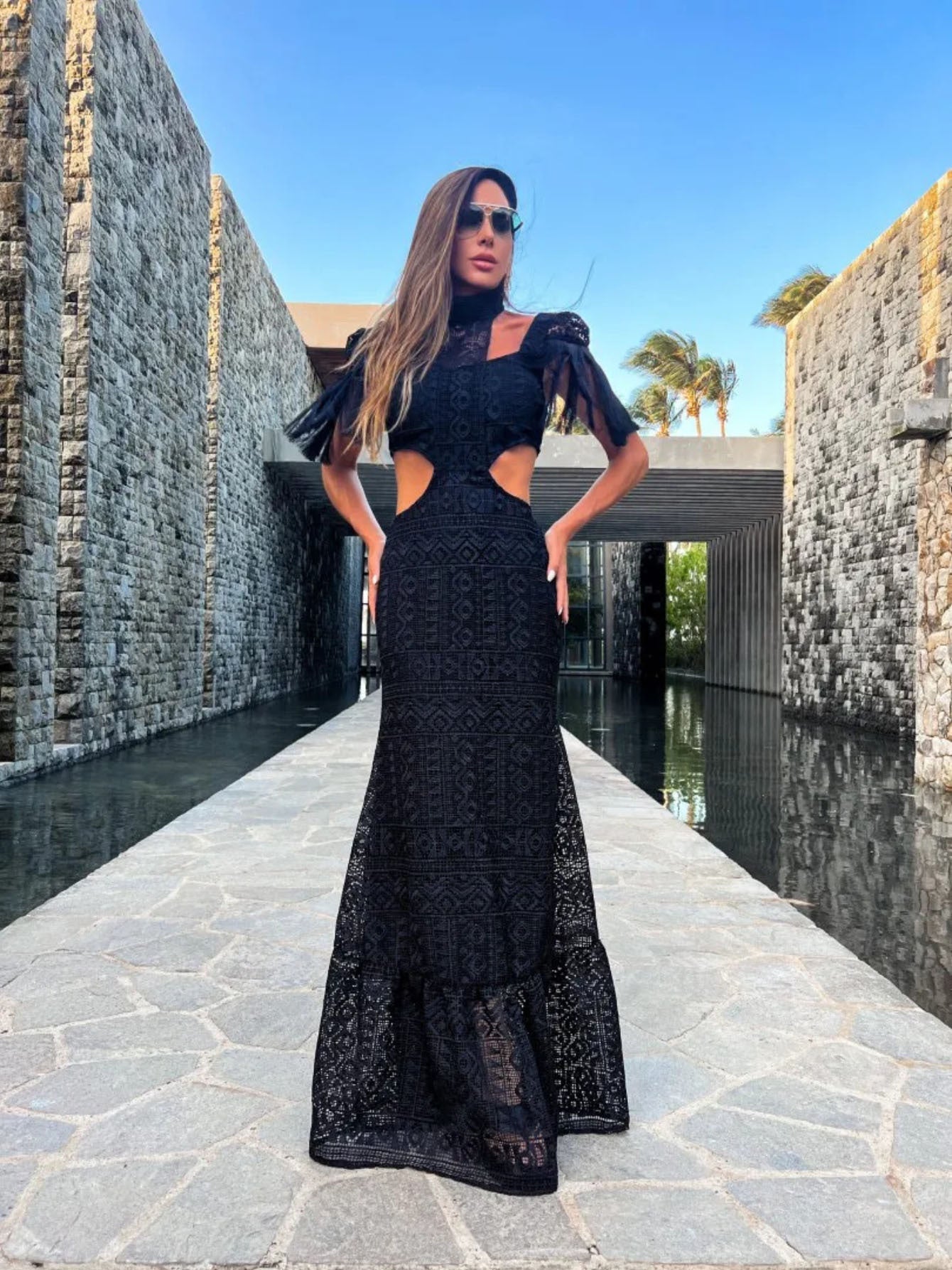Robe longue Berg-Feldt pour femme avec découpes et franges