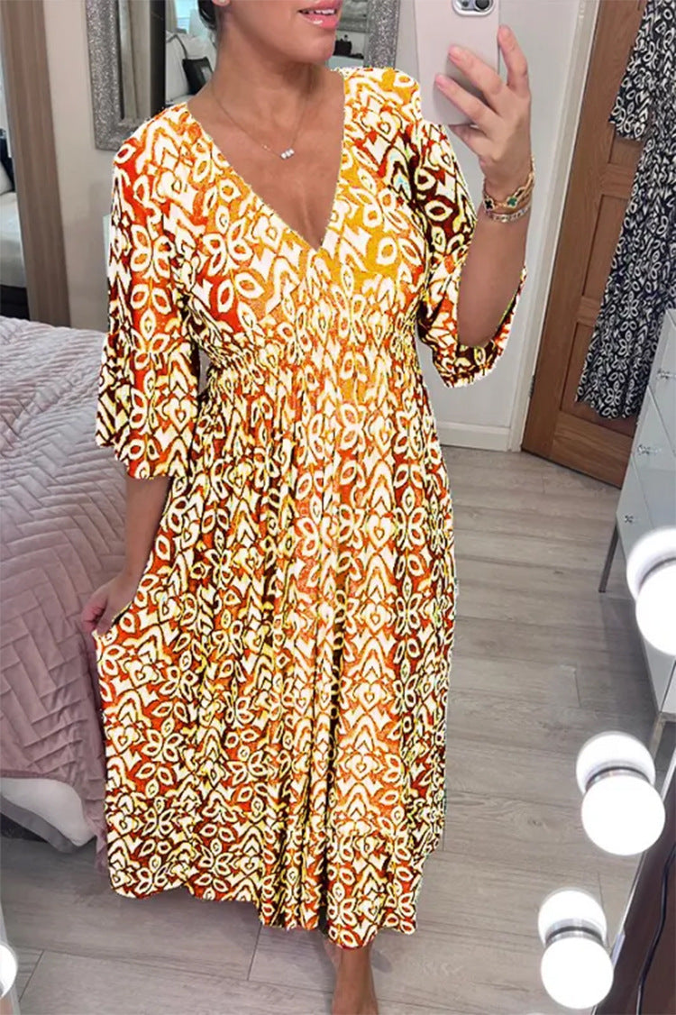 Robe longue pour femme avec col en V décontracté et manches larges berg-feldt