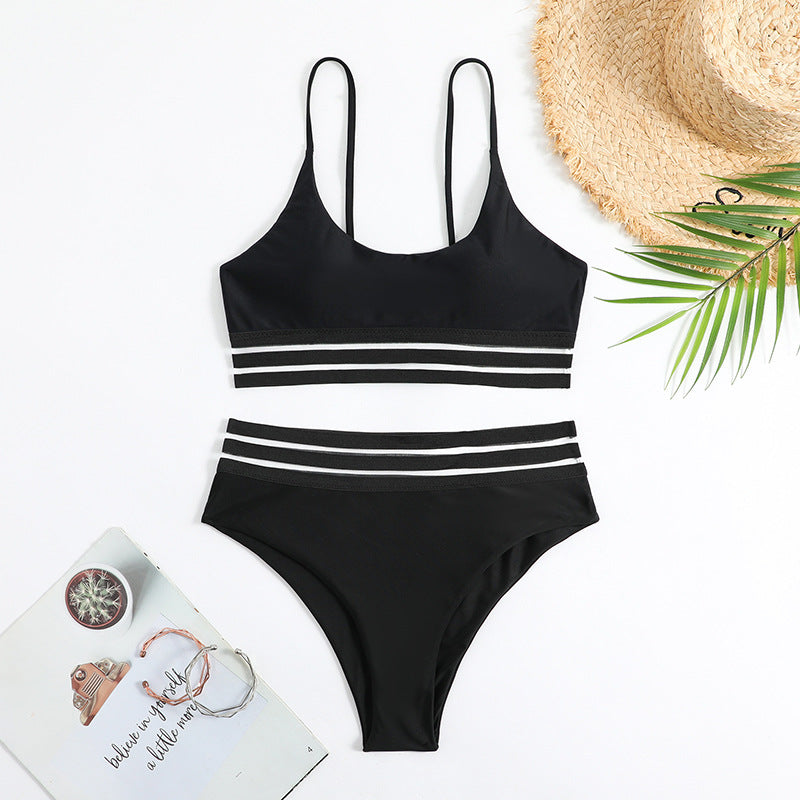 Bas de bikini sportif pour femme avec ceinture élastique et rayures tendance de berg-feldt