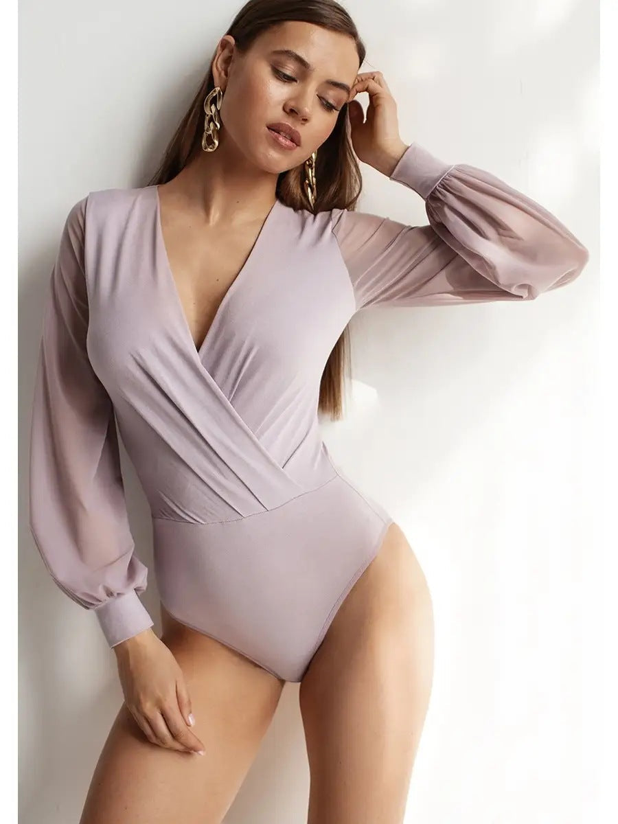 Body cache-cœur Berg-Feldt pour femme à manches longues transparentes